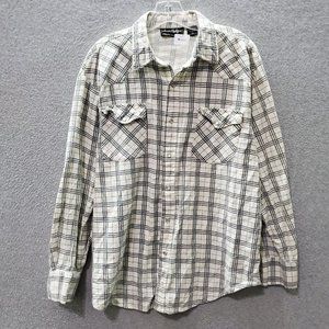 Jean Phillipe Men Button Up Shirt Large Gray Plaid Flannel Pearl‎ Snap Collar